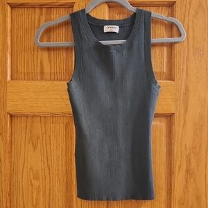 Gray Ribbed Fitted Sleeveless Tank Top